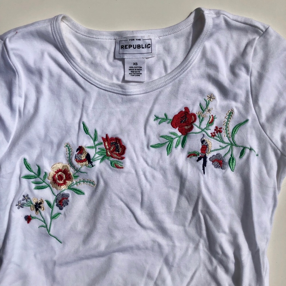 white embroidered tee